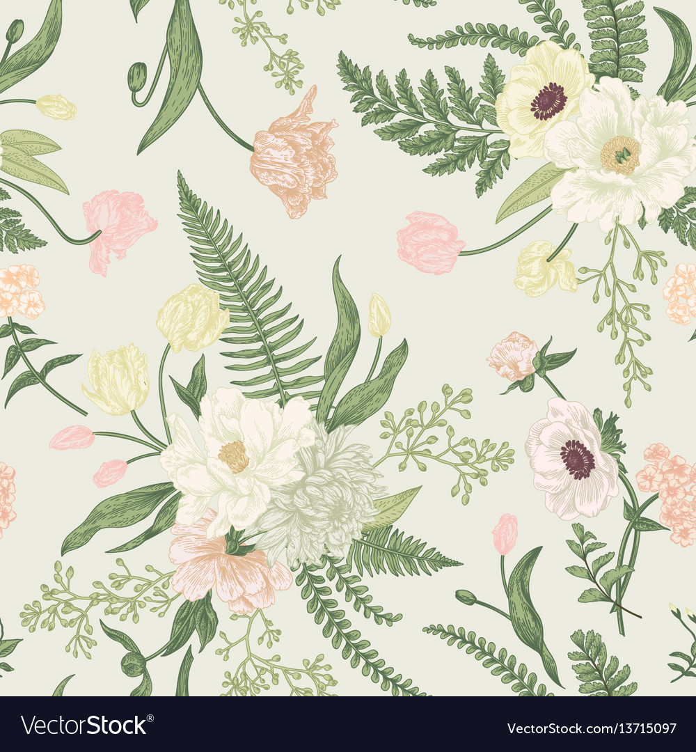 Seamless floral pattern with spring flowers vector image Seamless floral pattern with spring flowers