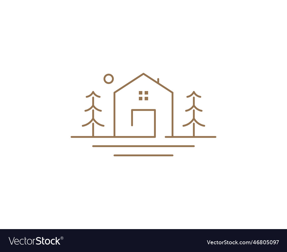 Wooden cabin line art logo