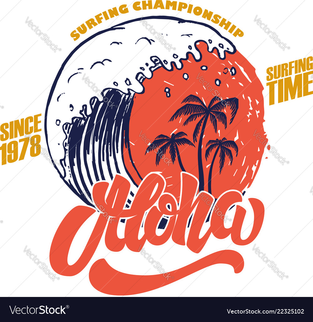 aloha surfing time poster template with lettering vector image