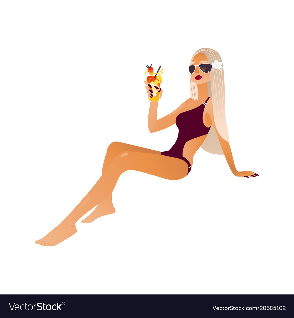 Cartoon beach girl isolated