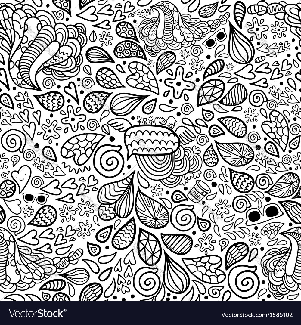 Doodle Seamless Pattern - Hearts & Birds