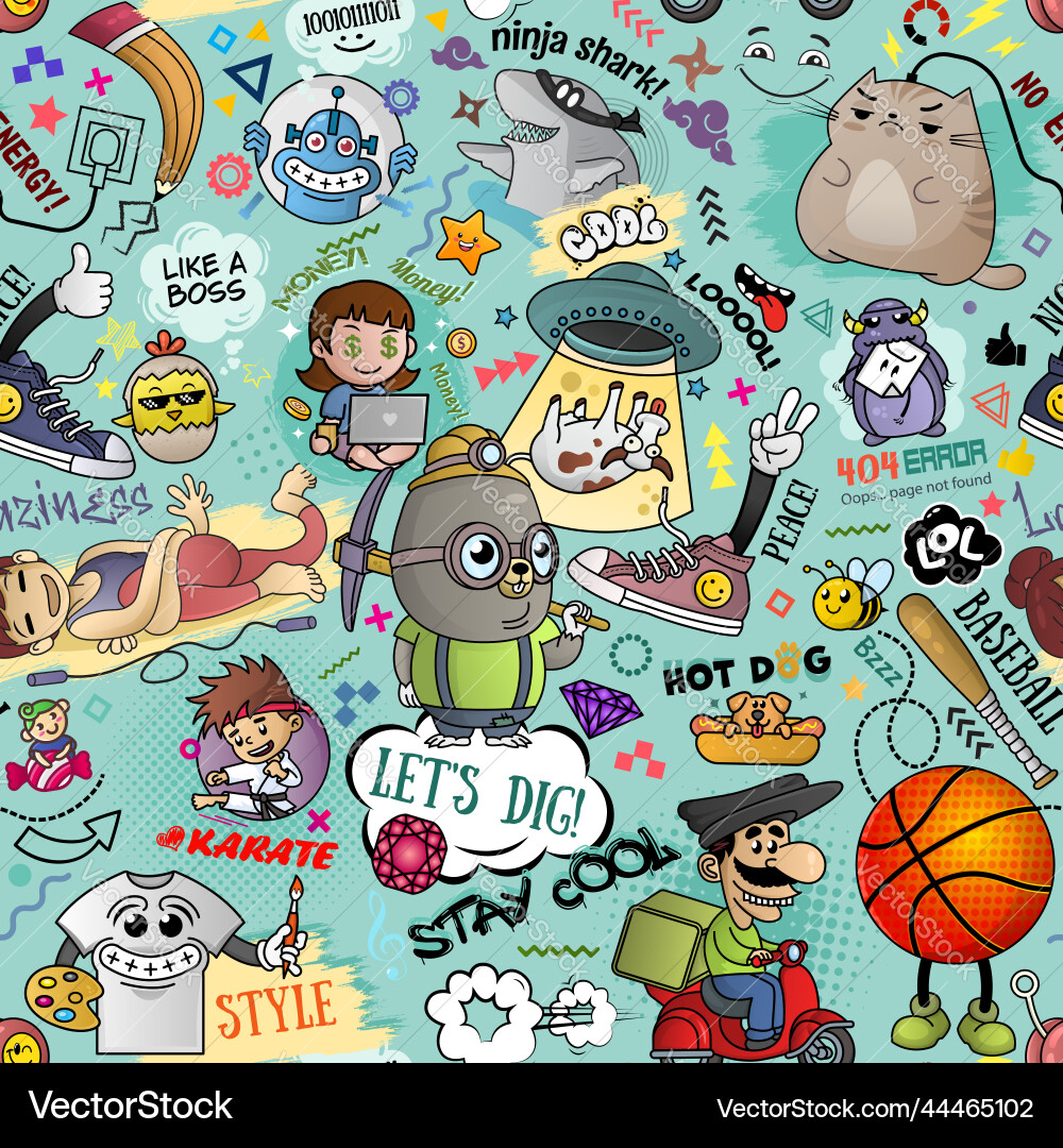 Graffiti seamless texture with bizarre elements Vector Image