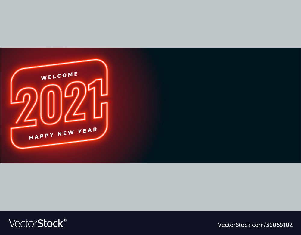 Red neon style 2021 happy new year banner design Vector Image