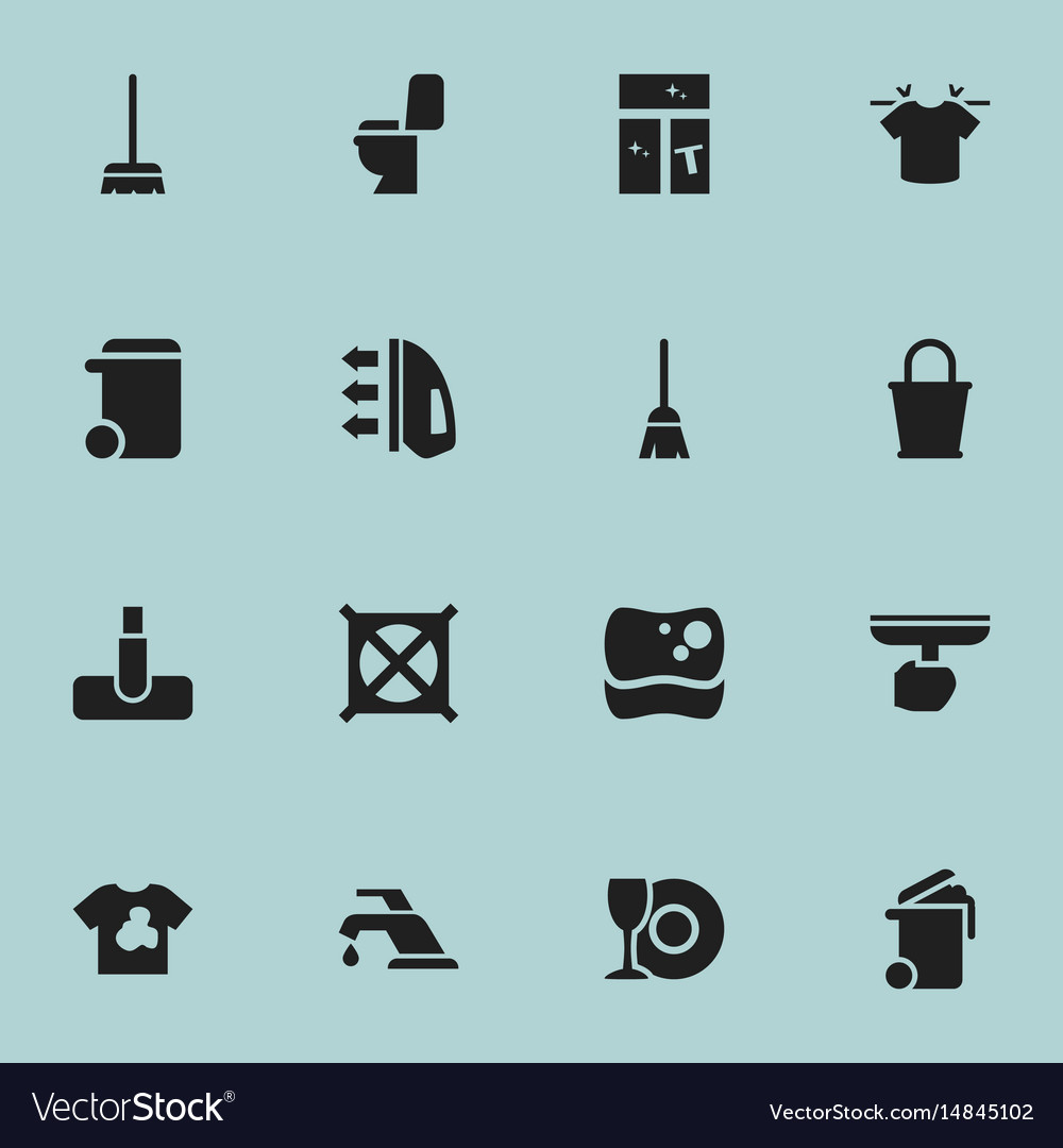 Set of 16 editable cleanup icons includes symbols