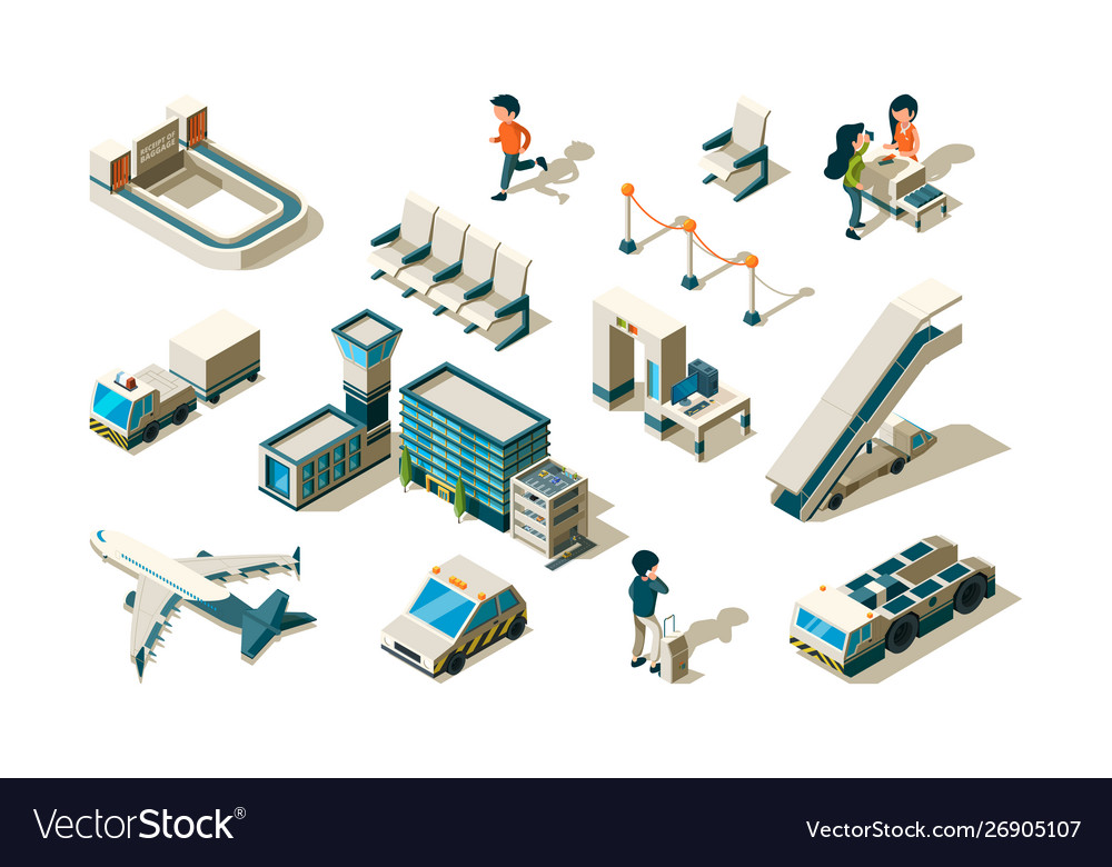 Airport Isometric Terminal Equipment Security Vector Image