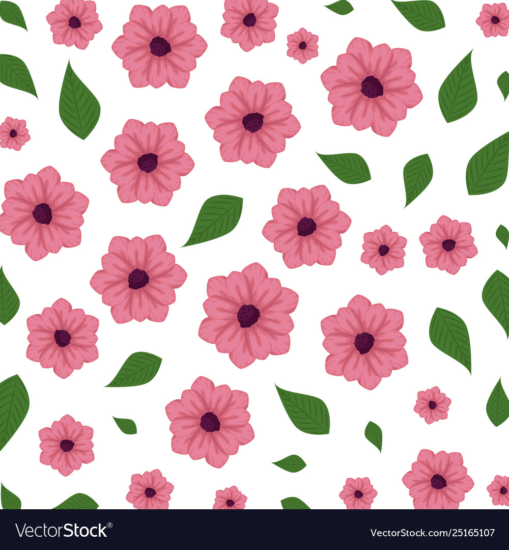 Beautiful flowers with leafs pattern background