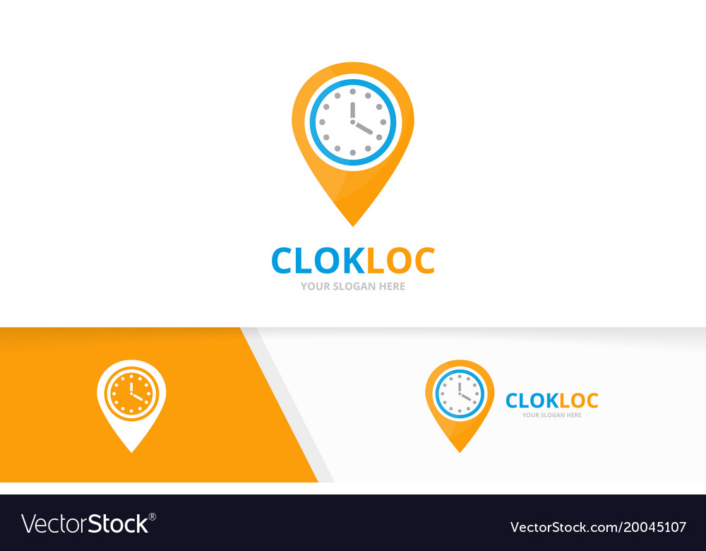 Clock and map pointer logo combination