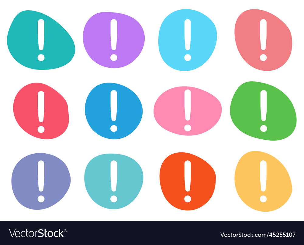 Color blob with exclamation mark symbol set vector image Color blob with exclamation mark symbol set