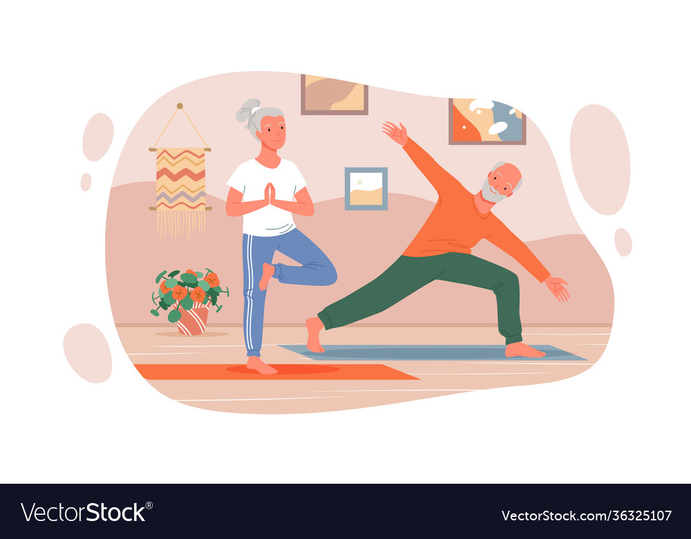 Elderly couple people do yoga exercises Royalty Free Vector