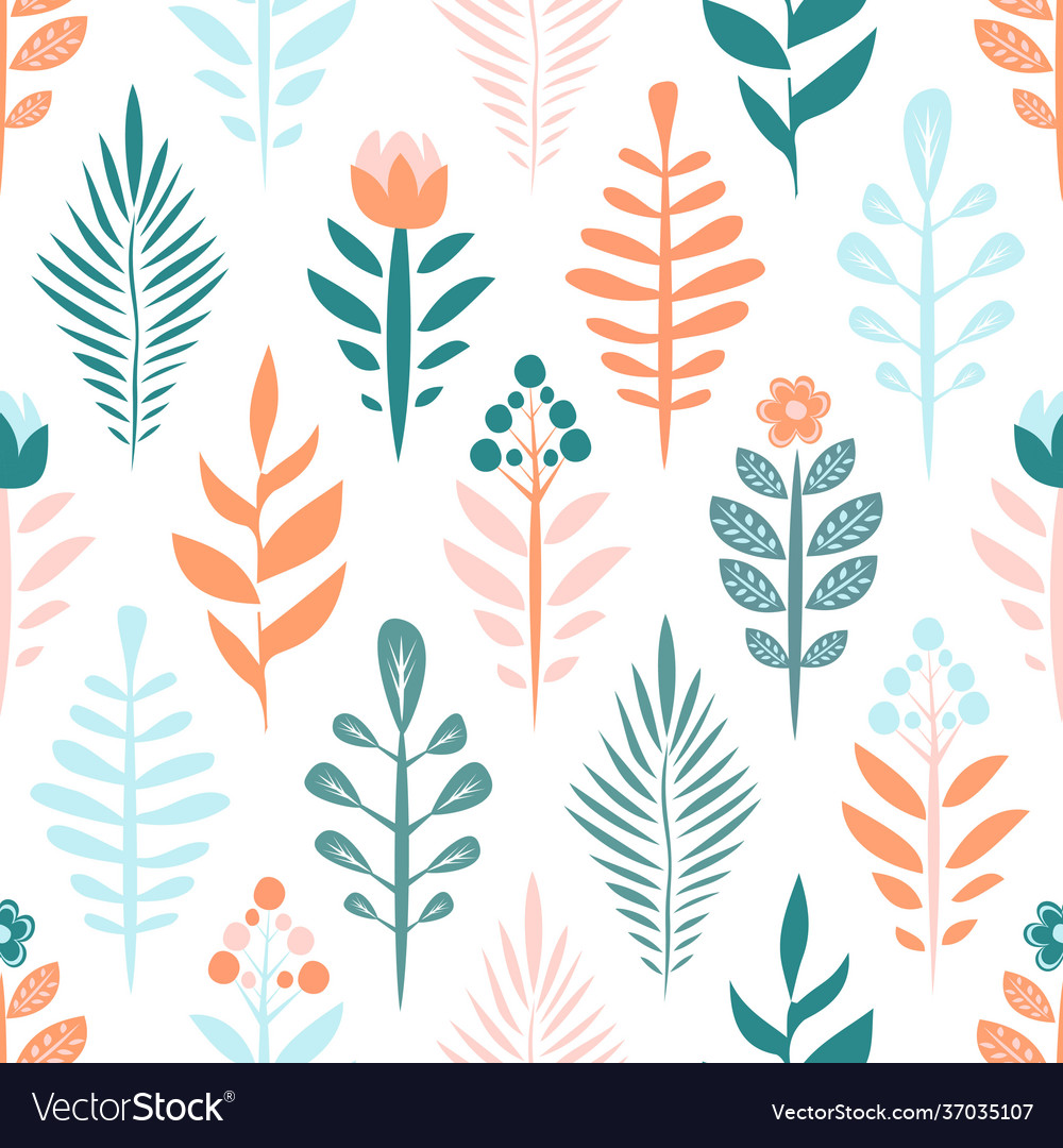 Geometric seamless pattern with flower and plant vector image Geometric seamless pattern with flower and plant