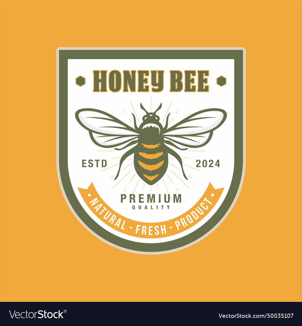 Honey bee emblem logo design Royalty Free Vector Image