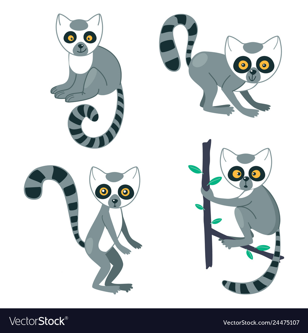 Lemur cute set funny animal characters Royalty Free Vector