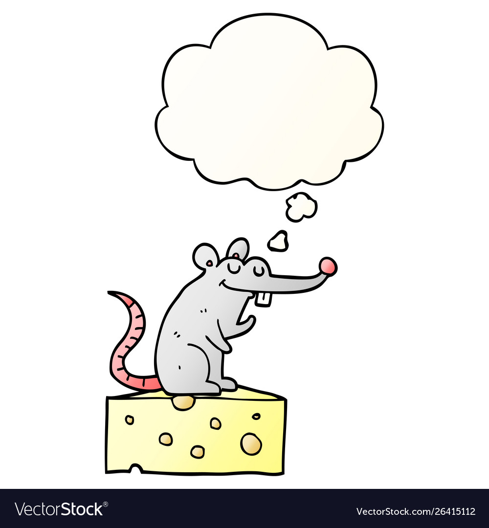 Cartoon mouse sitting on cheese and thought