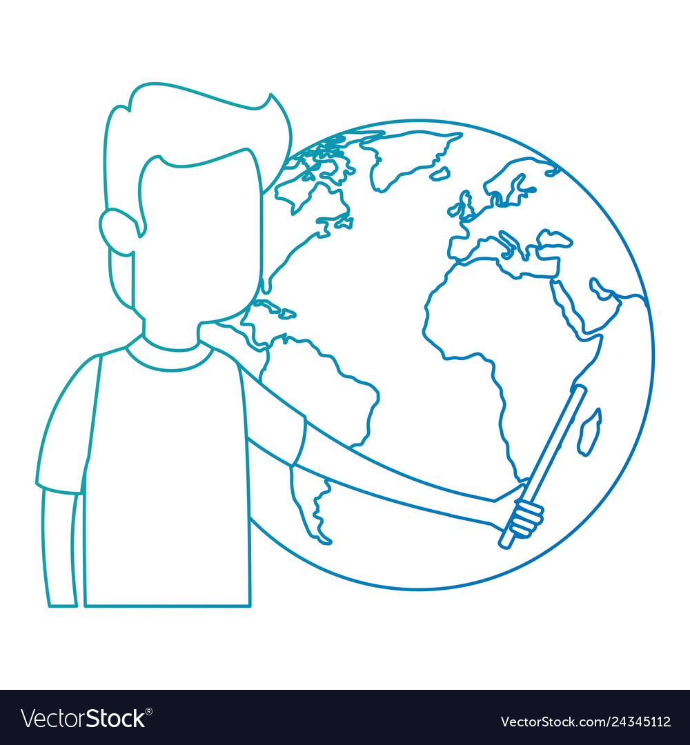 Man teaching with world planet character vector image Man teaching with world planet character