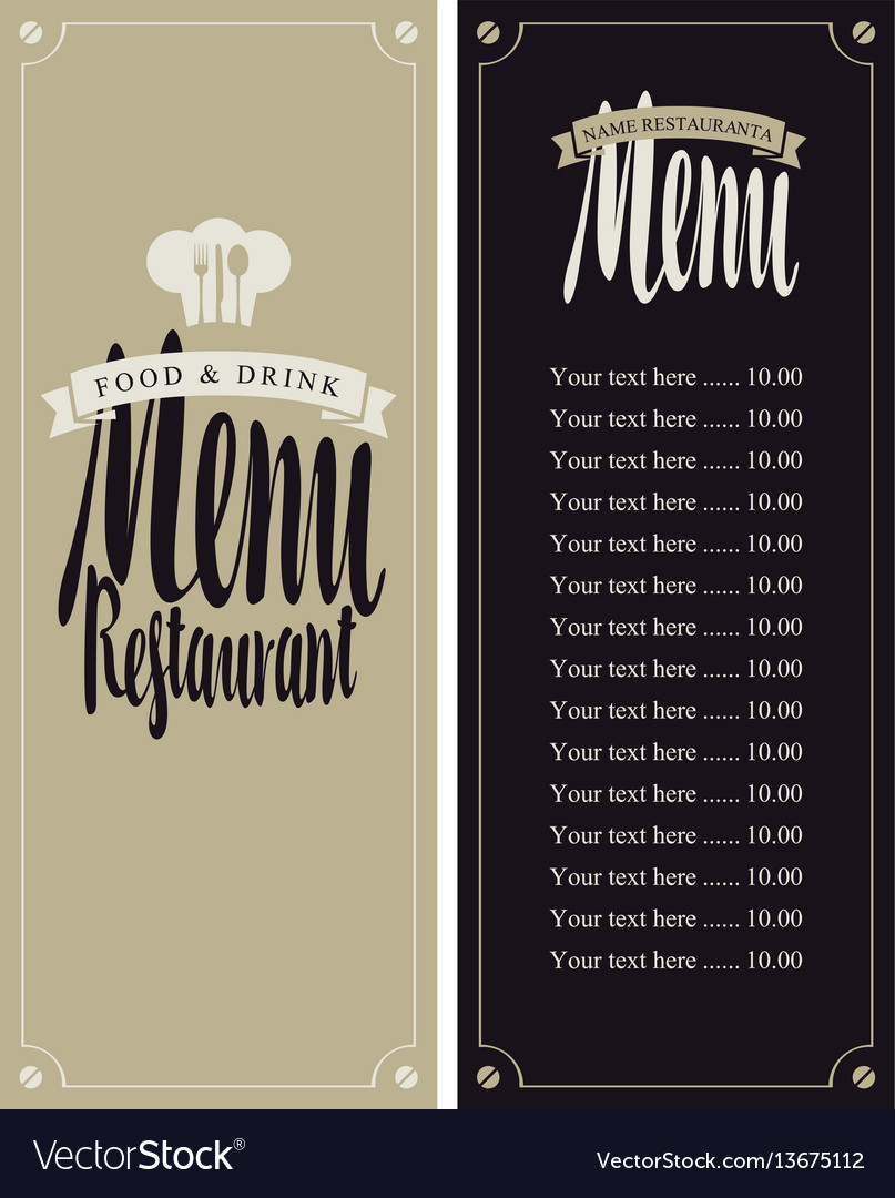 Menu for restaurant with price list and toque Vector Image