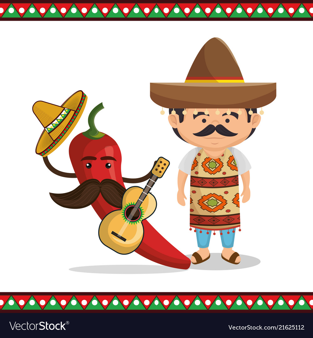 Mexican man character with culture icons