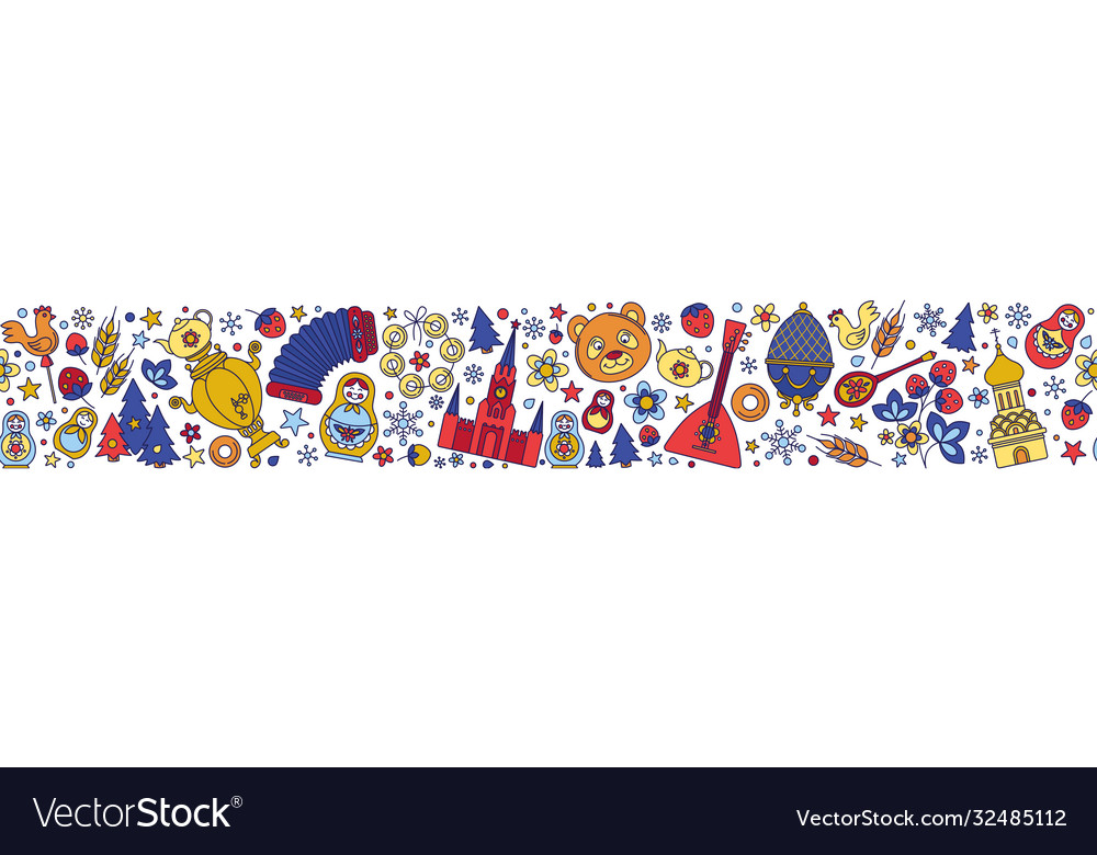 Russian Moscow Russia Colored Icons Seamless Vector Image Russian Moscow Russia Colored Icons Seamless Vector Image