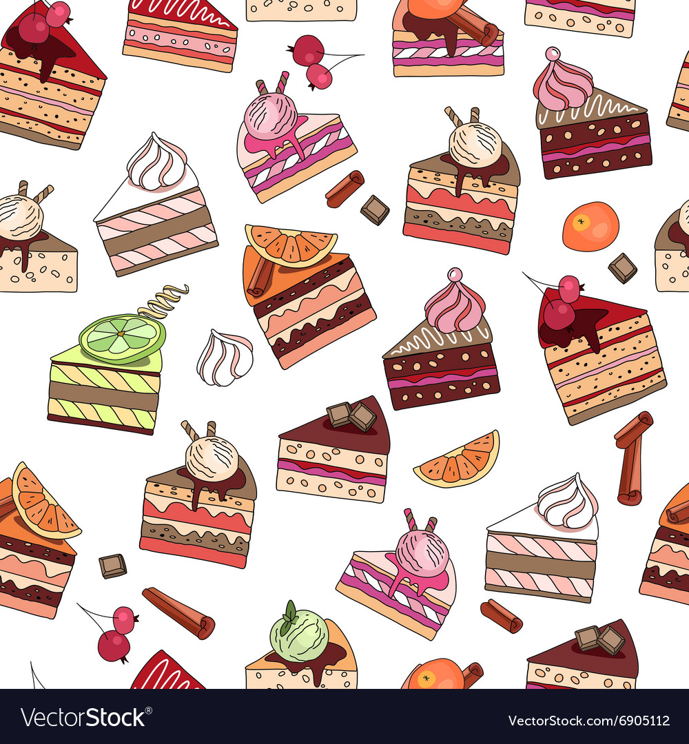 Seamless pattern with fruit cake slices different