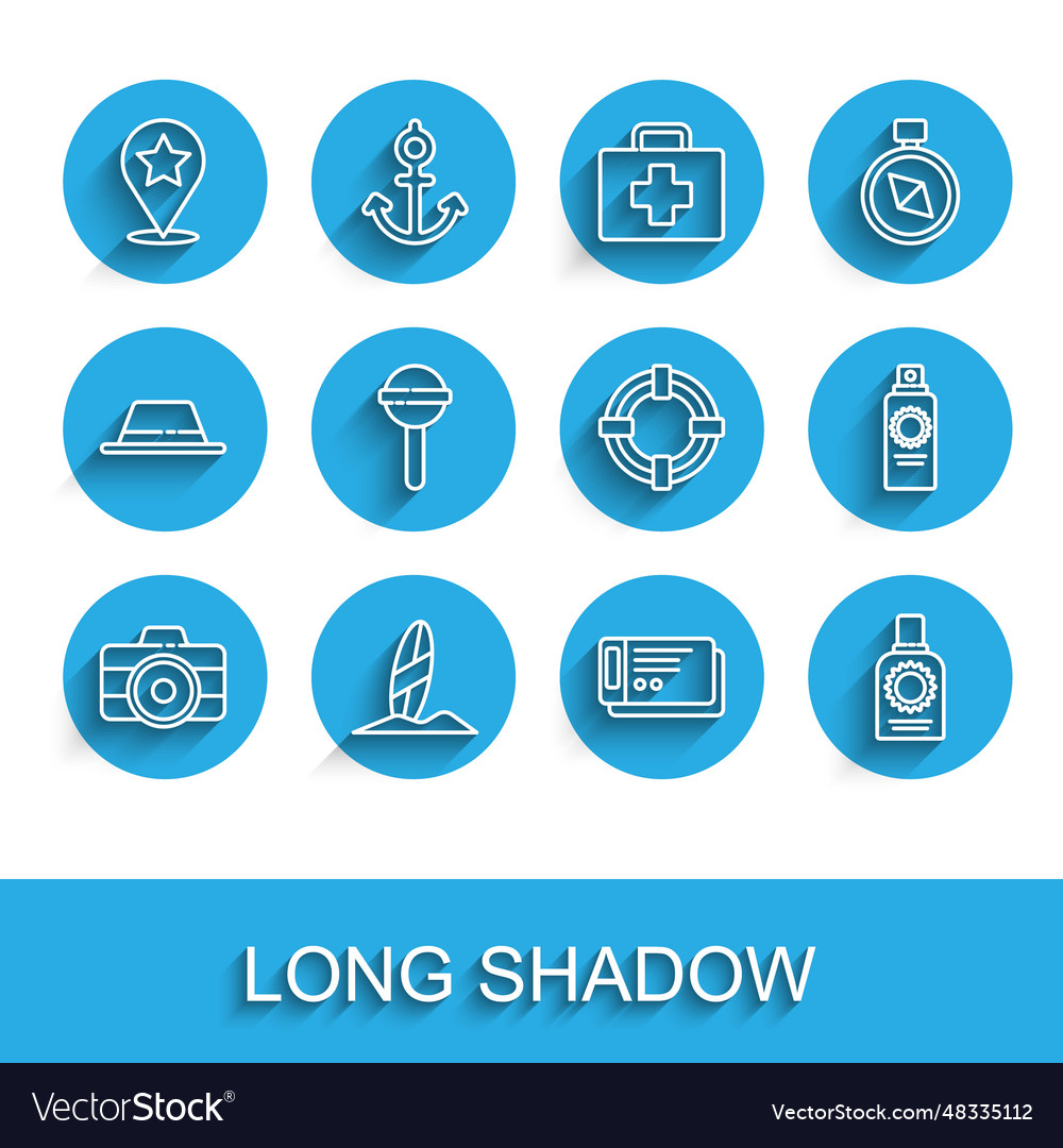 Set line photo camera surfboard map pointer vector image Set line photo camera surfboard map pointer