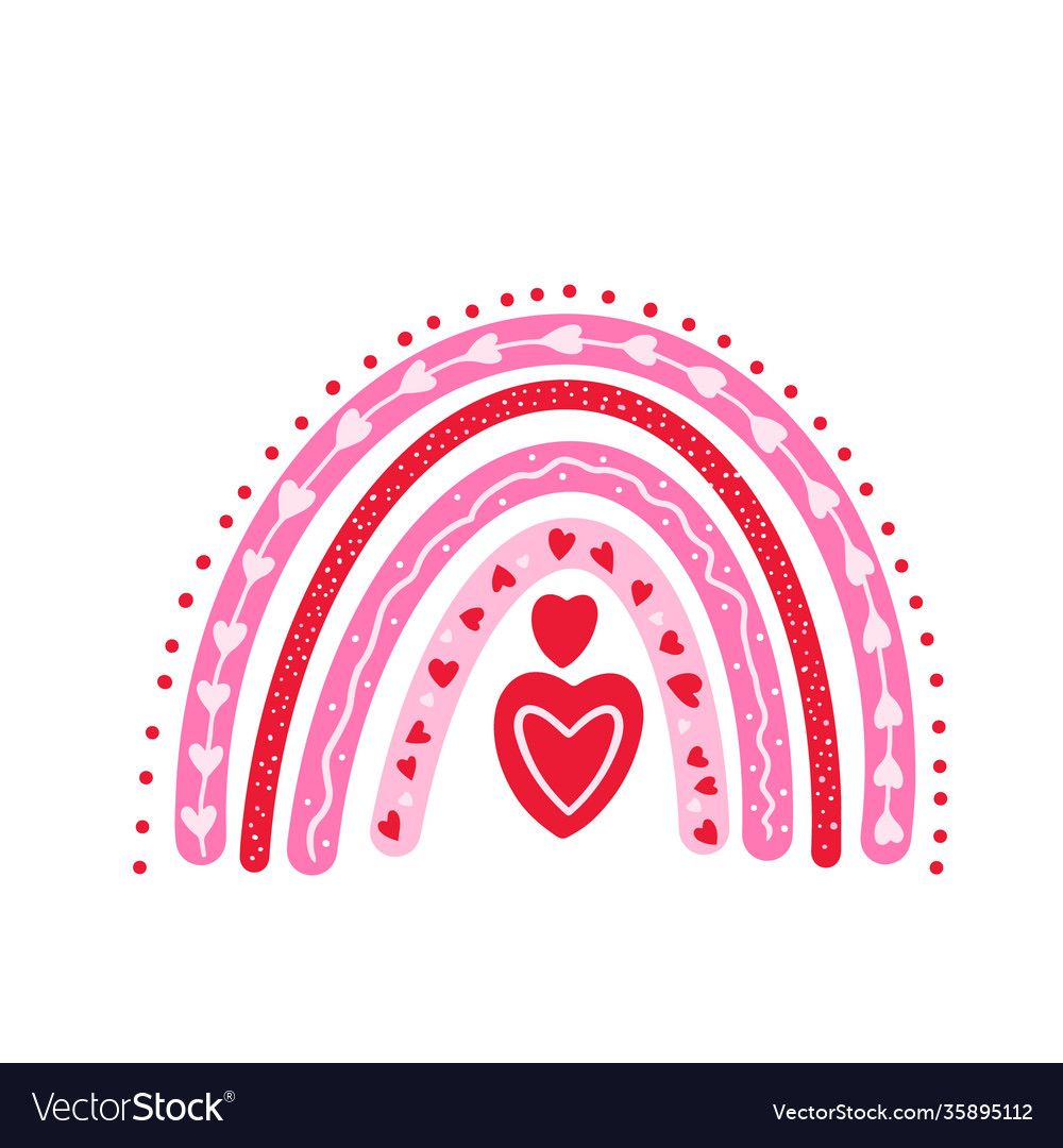 Valentines bohemian rainbow hand drawn cute