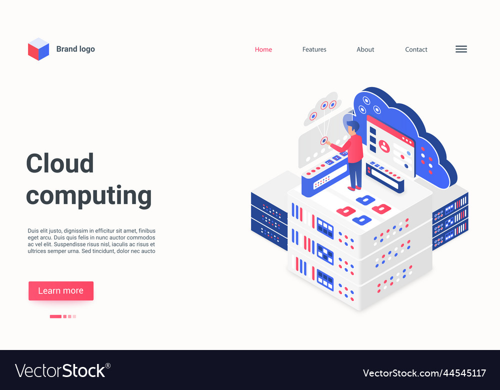 Cloud computing service isometric landing page