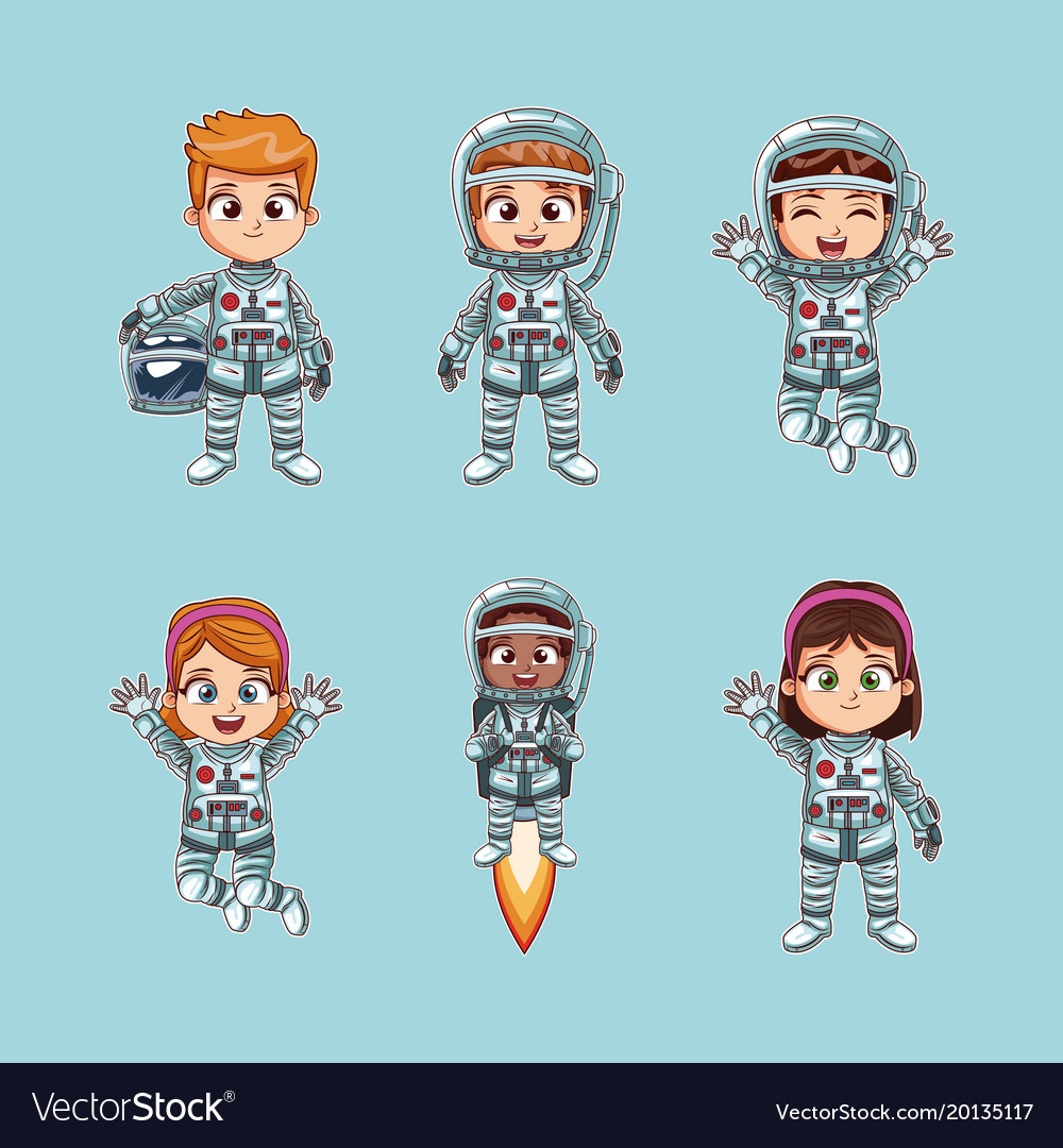 Cute kids astronauts cartoon Royalty Free Vector Image