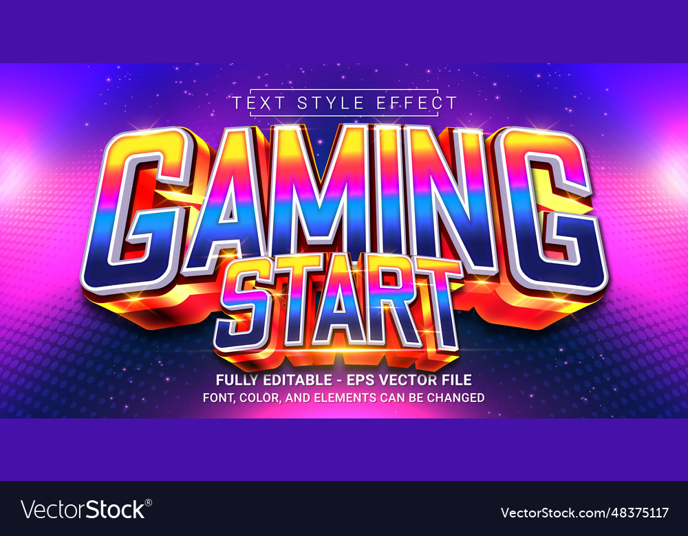 Gaming start text style effect editable graphic