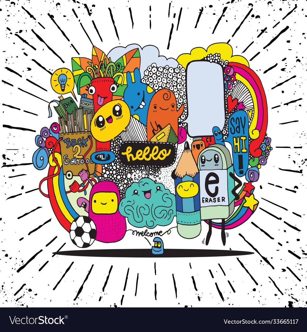 Hipster hand drawn crazy doodle monster group Vector Image