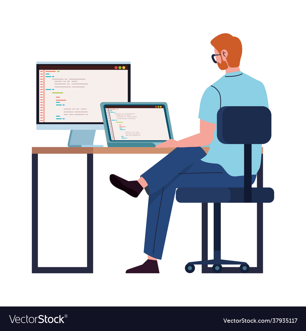 Programmer working with computers
