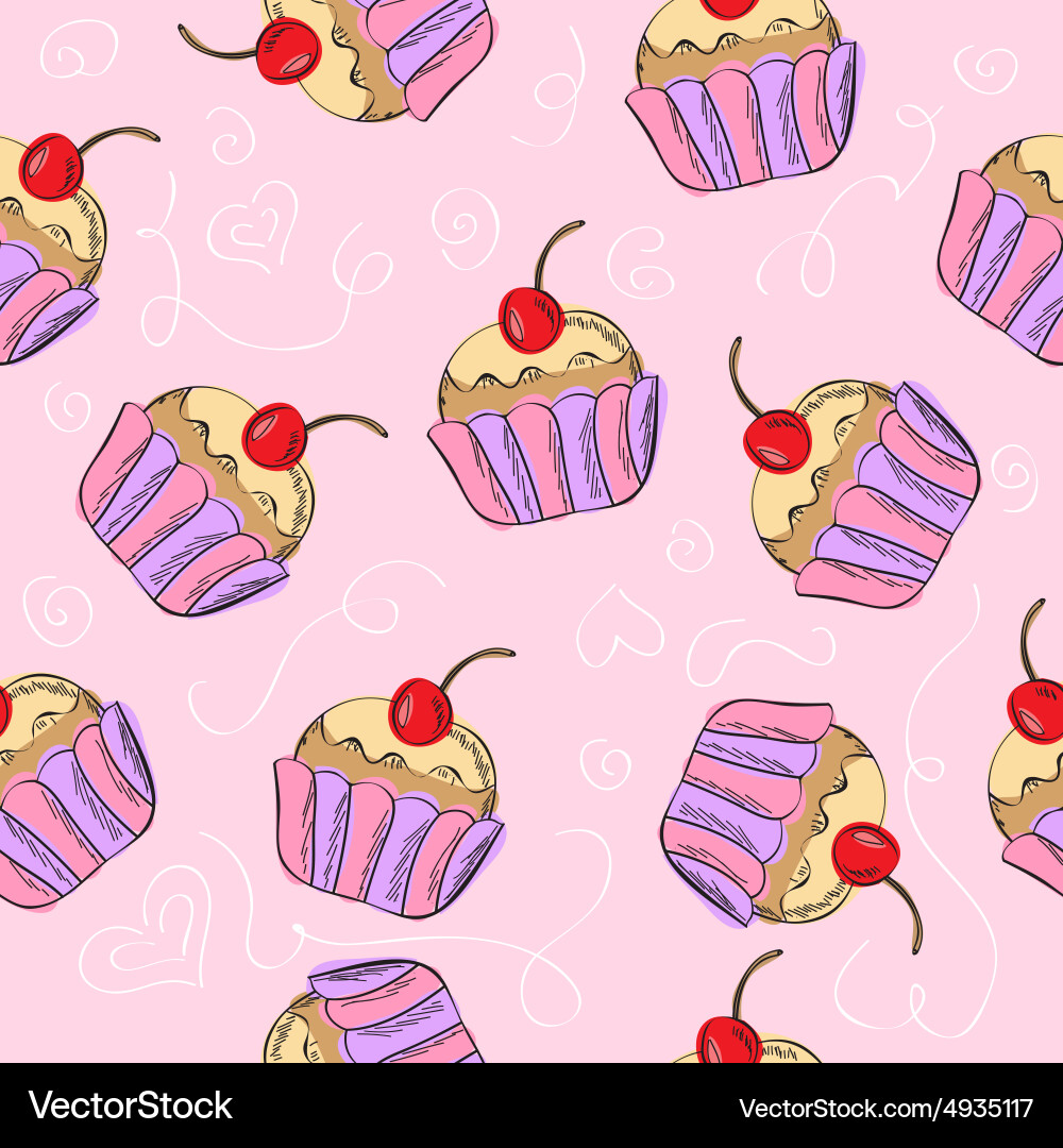 Seamless pattern with cakes Royalty Free Vector Image