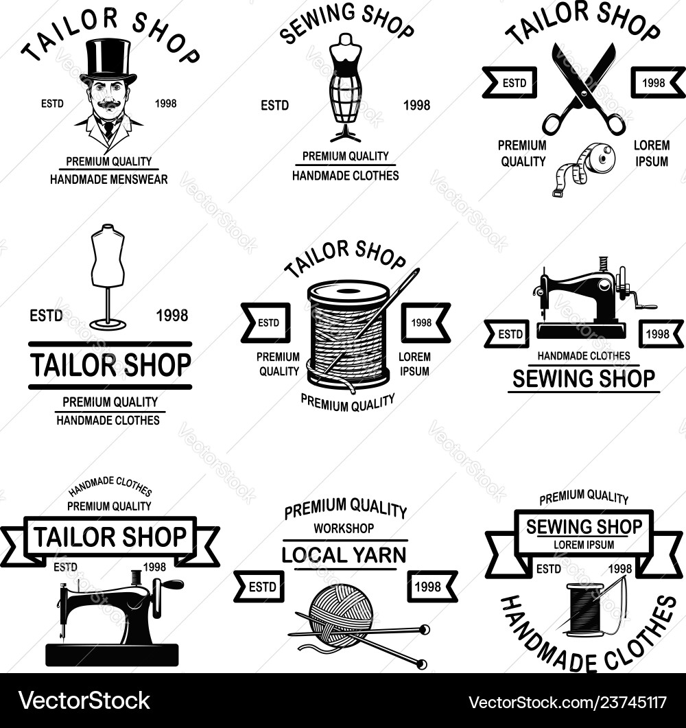 Set tailor shop emblems design elements Royalty Free Vector