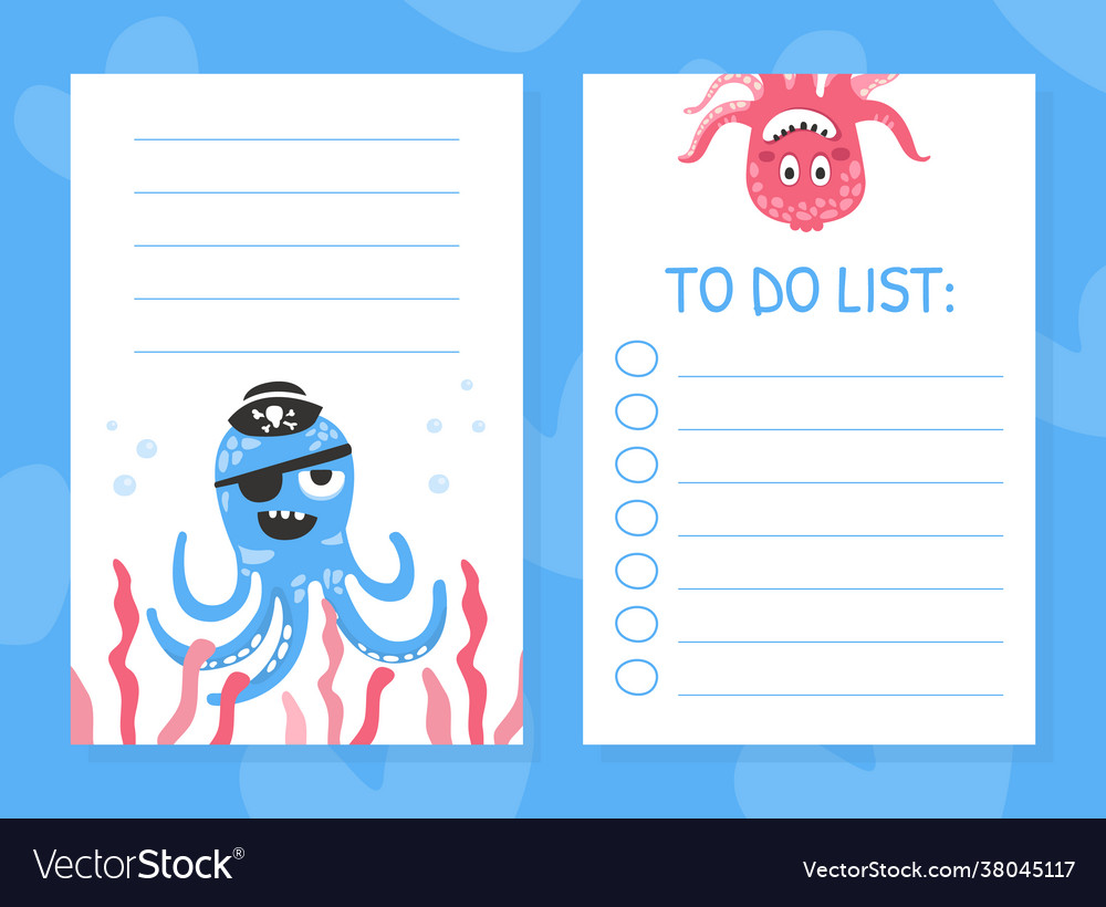 To do list template decorated by octopus pirate