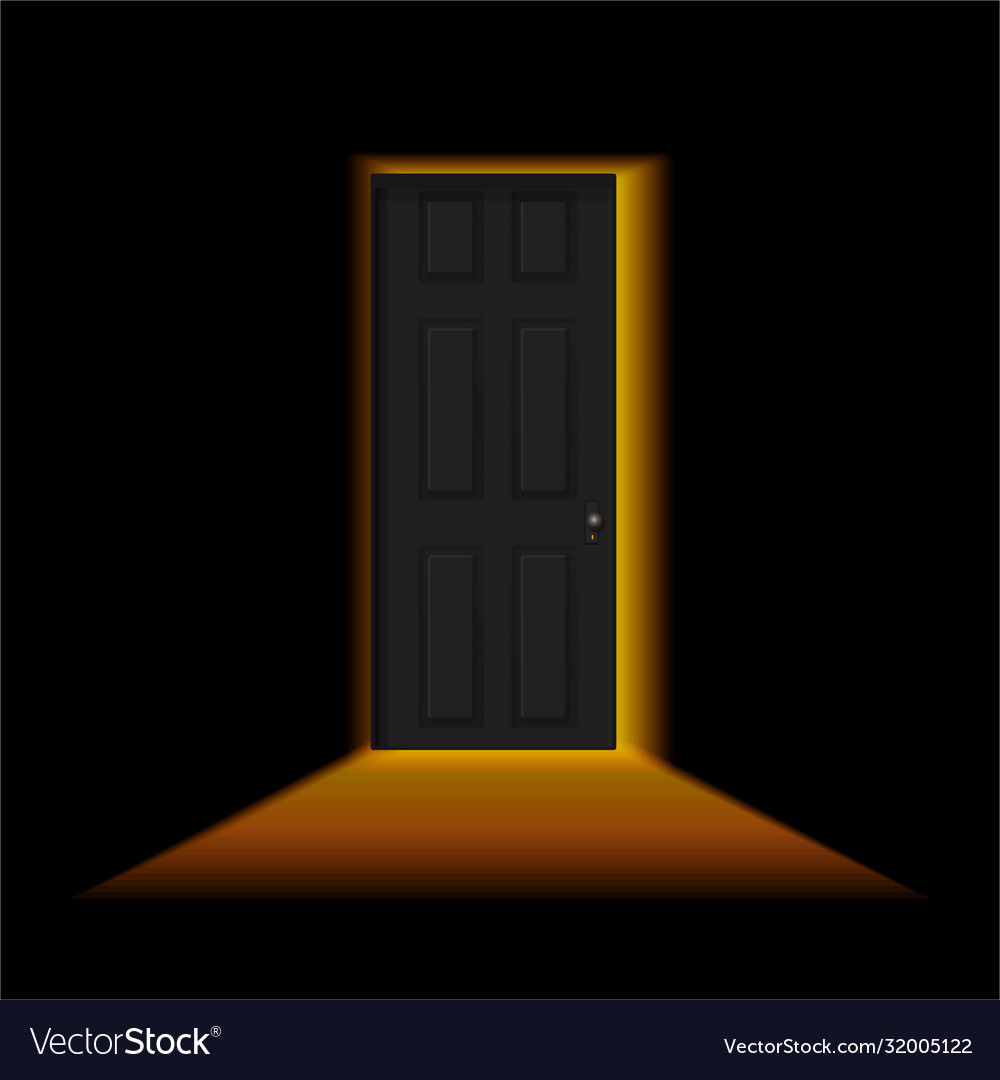 Ajar door in a dark room light outside door Vector Image