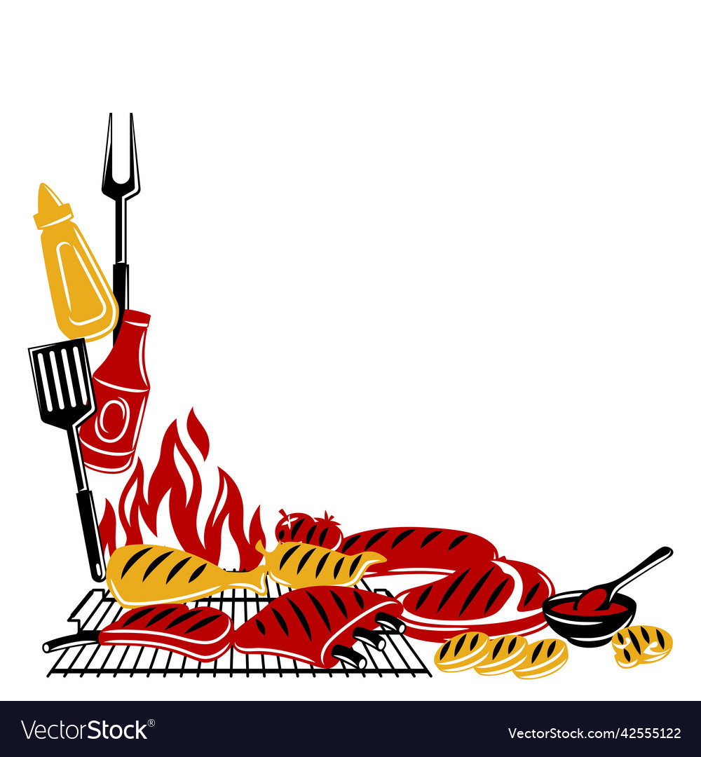 Bbq background with grill objects and icons