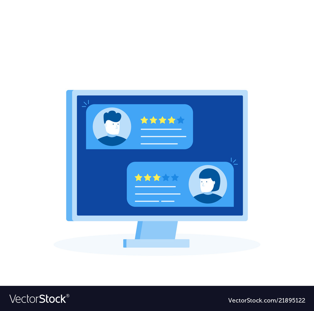 Computer with customer review rating messages vector image Computer with customer review rating messages