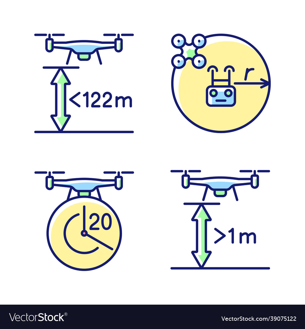 Drone proper control rgb color manual label icons vector image Drone proper control rgb color manual label icons