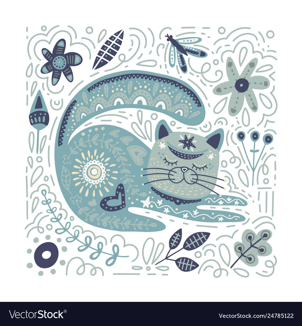 Folk art cat Royalty Free Vector Image - VectorStock