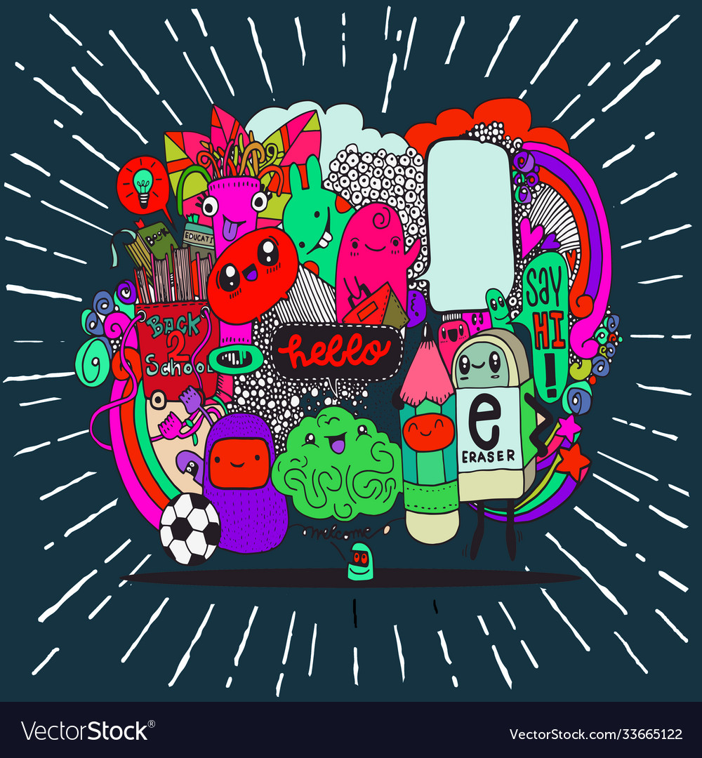 Hipster hand drawn crazy doodle monster group Vector Image