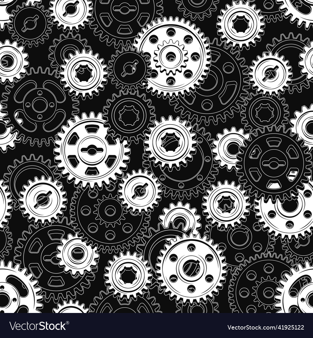Monochrome seamless mechanical pattern with gears vector image Monochrome seamless mechanical pattern with gears