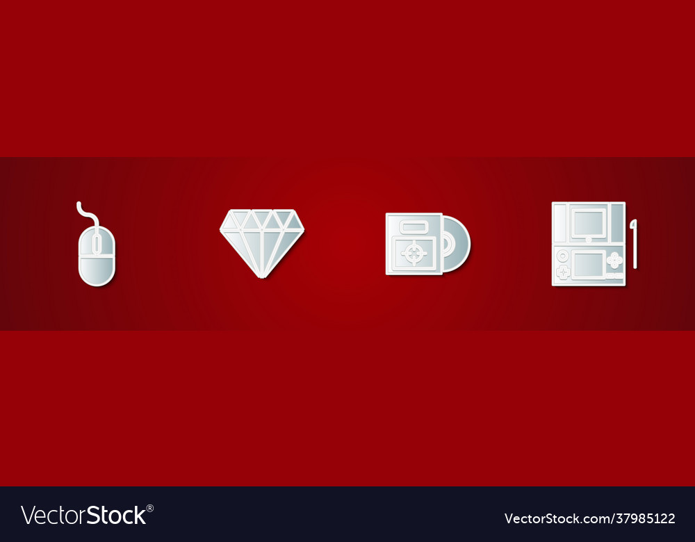 Set computer mouse diamond cd or dvd disk in box vector image Set computer mouse diamond cd or dvd disk in box