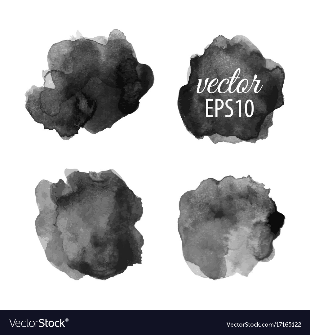 Set of abstract black ink blots