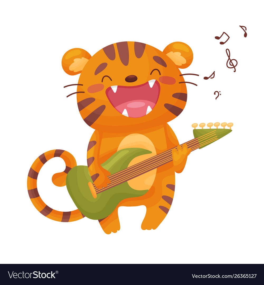 Cute tig with an electric guitar vector image Cute tig with an electric guitar