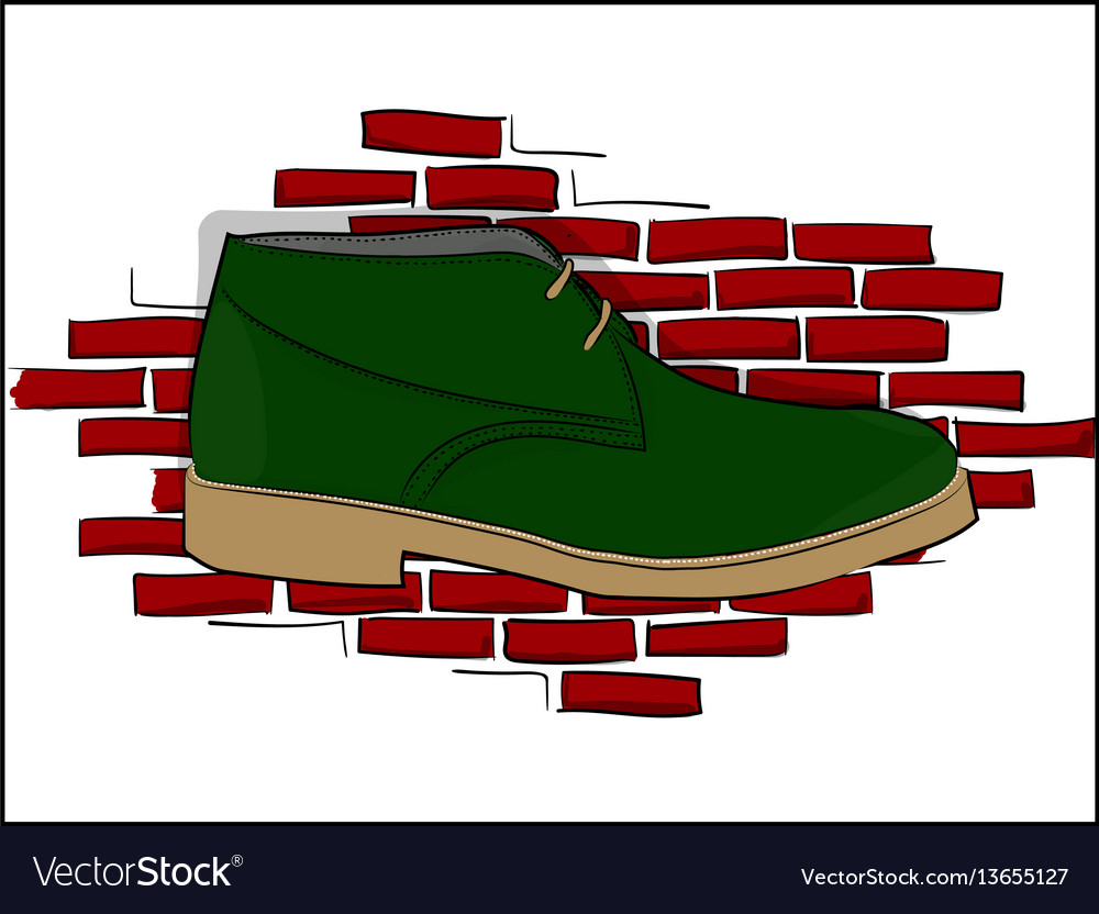 Derby green shoe lace on a red brick wall