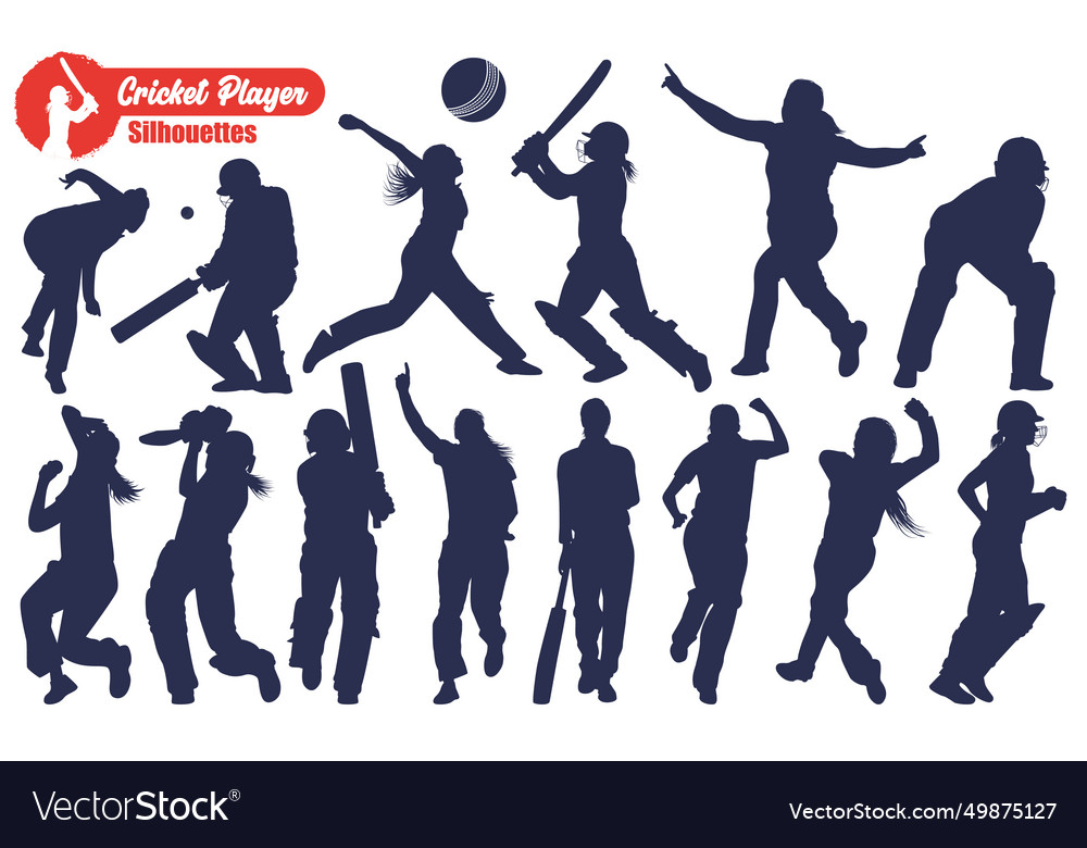 Female cricket player betting bowling silhouettes Vector Image