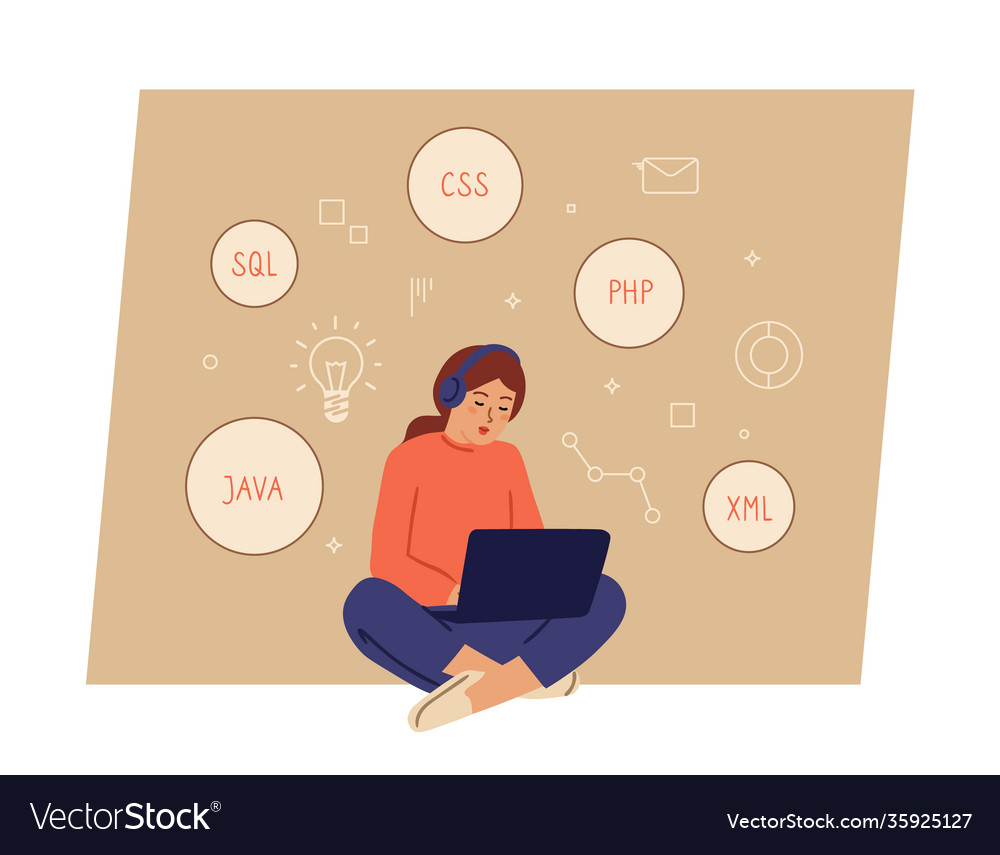 Girl programming programmer working female Vector Image