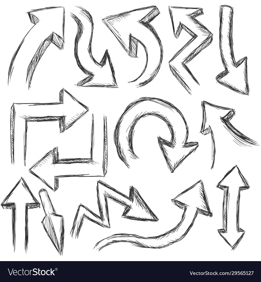 Set 3d sketch arrows vector image Set 3d sketch arrows