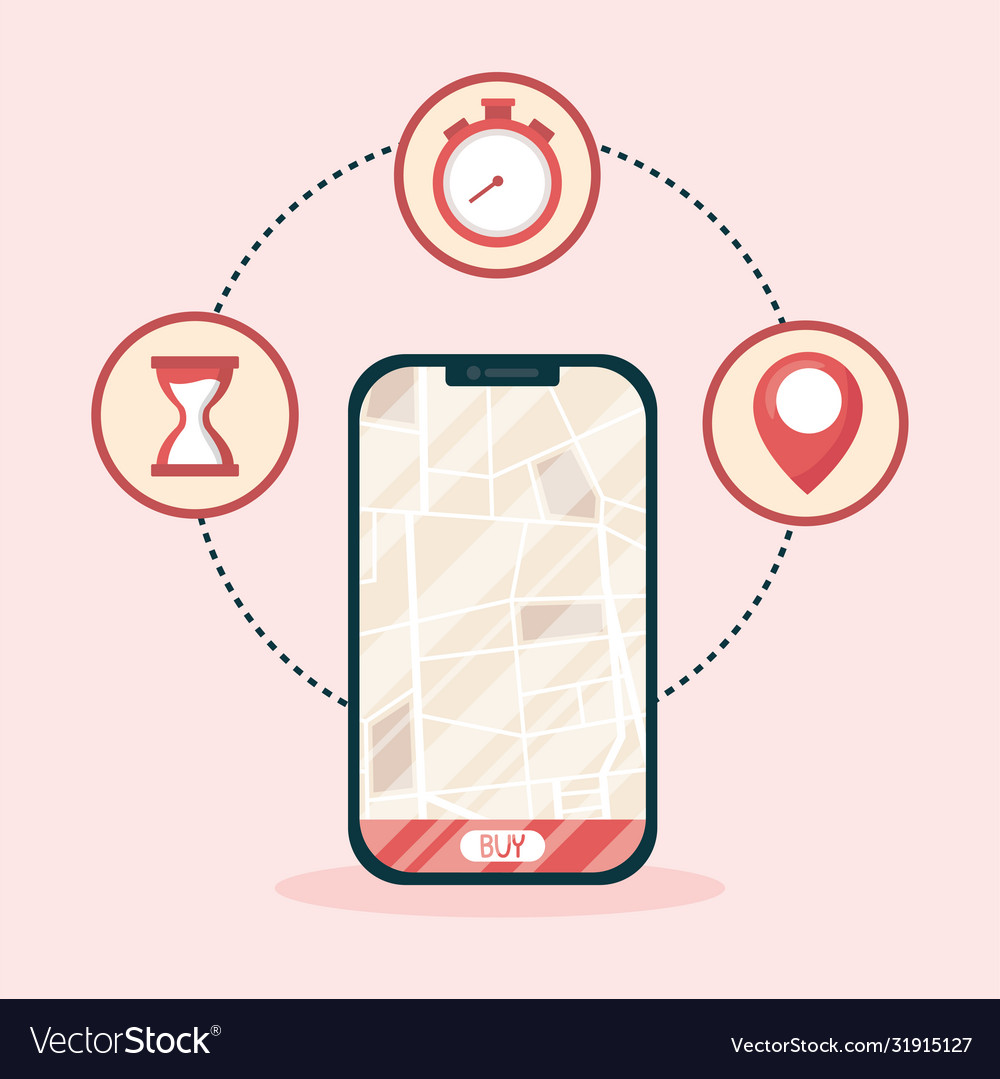 Smartphone with delivery map and buy button