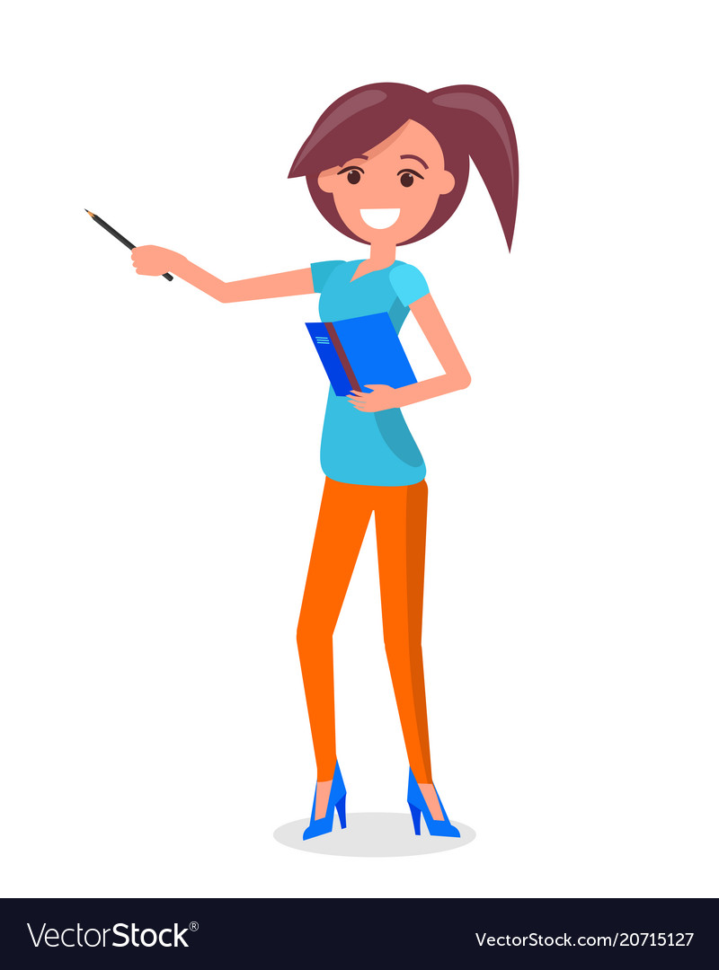 Lächelnde Frauenführer mit Zeiger und Notebook vector image Lächelnde Frauenführer mit Zeiger und Notebook