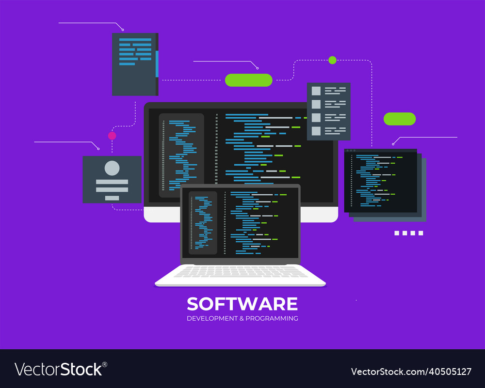 Softwareentwicklung und Programmcode vector image Softwareentwicklung und Programmcode