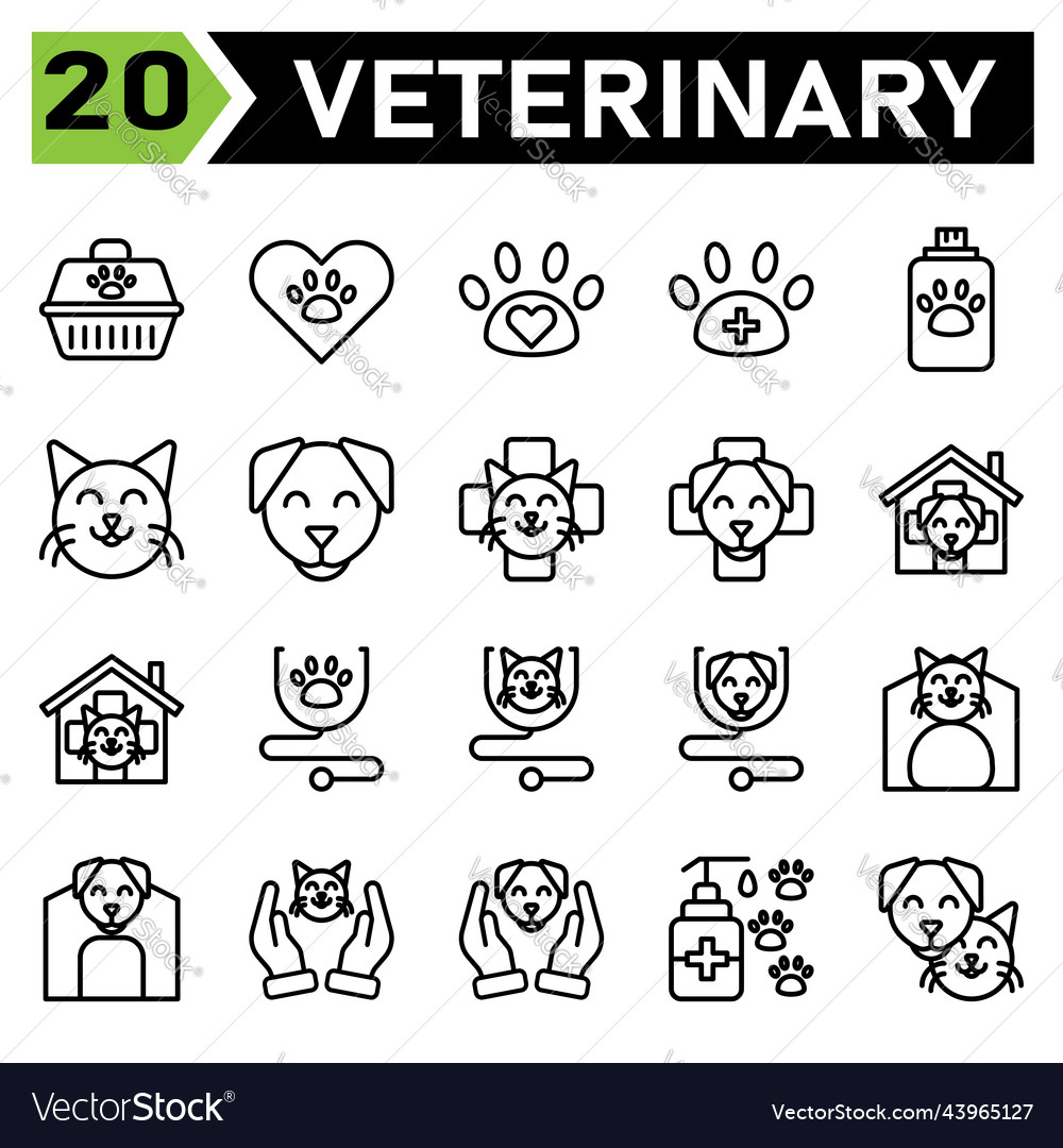 Veterinary icon set include carrier vet pet box